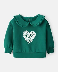 Baby Girl Heart Long-Sleeve Pullover Sweatshirt - Green