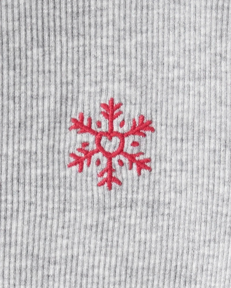 Toddler Girl Snowflake Mock Neck Rib Top - Grey
