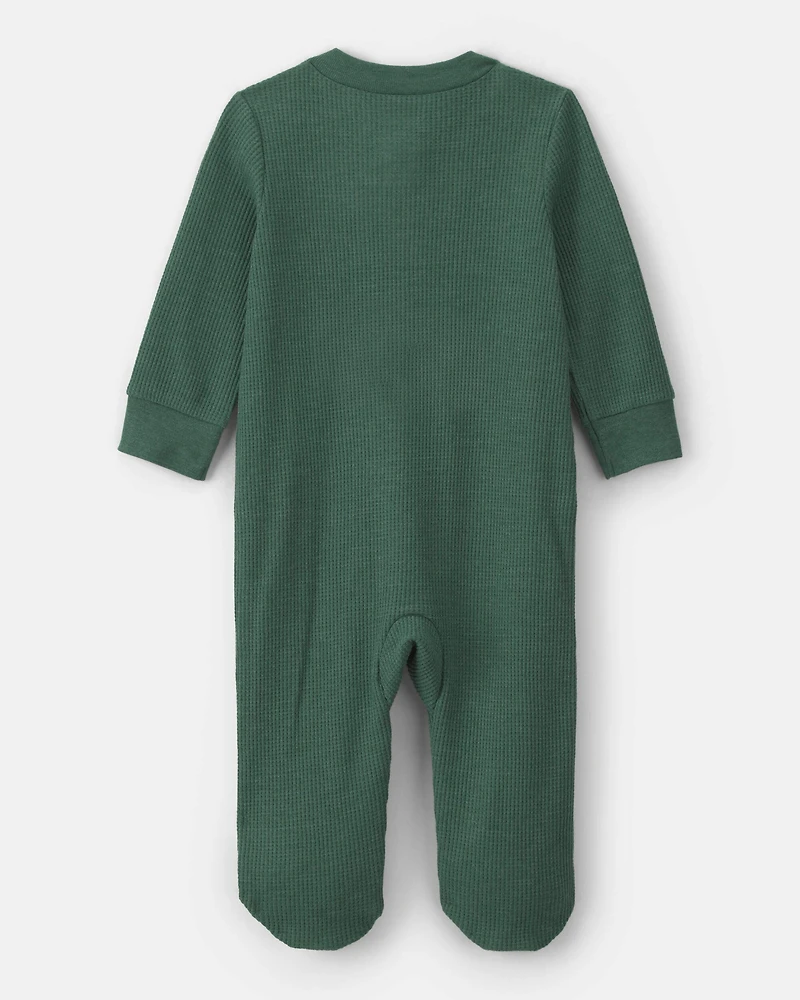 Baby Boy Moose Cotton 2-Way Zip Thermal Sleep & Play Pajamas - Green