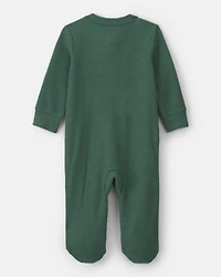 Baby Boy Moose Cotton 2-Way Zip Thermal Sleep & Play Pajamas - Green