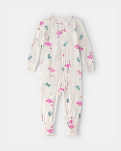 Baby Girl Flamingo PurelySoft Snug Fit 1-Piece Pajama - Ivory