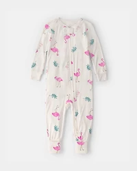 Baby Girl Flamingo PurelySoft Snug Fit 1-Piece Pajama - Ivory