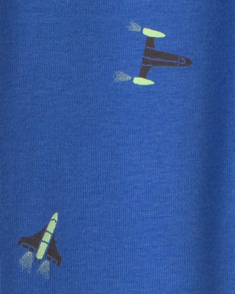 Toddler Boy 4-Piece Astronaut 100% Cotton Snug Fit Pajama Set - Blue/Black