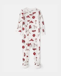 Baby Boy Firetruck 100% Cotton Snug Fit 1-Piece Pajama Set - White