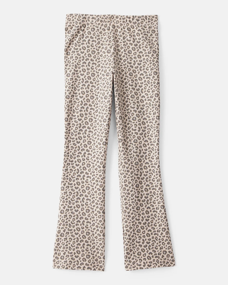 Girls Cotton Leopard Stretch Flare Leggings
