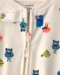Baby Boy 1-Piece Monster 2-Way Zip DreamPlush Snug Fit Footed Pajama - Cream