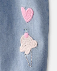 Baby Girl Embroidered Chambray Sleeveless Jumpsuit - Blue