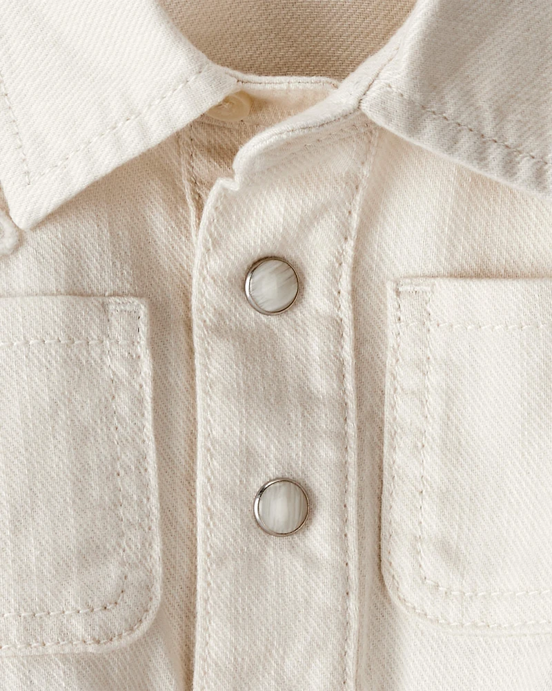 Baby Girl Embroidered Cotton Long-Sleeve Dress - White