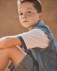 Boys Hickory Stripe Denim Utility Shorts - Dark Wash