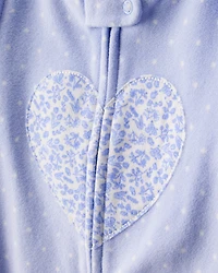 Toddler Girl Heart Polka Dot Loose Fit Long-Sleeve 1-Piece Pajamas - Blue