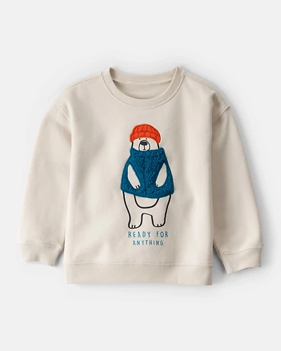Toddler Boy DayDream Fleece Bear Pullover Sweatshirt - Cream
