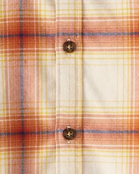 Toddler Boy Plaid Cotton Long-Sleeve Hooded Button-Down Shirt - Orange