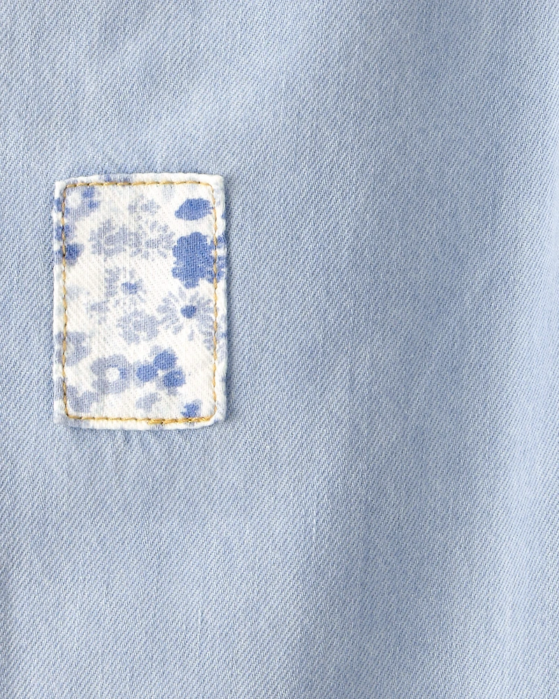 Toddler Girl Patchwork Drawstring Wide-Leg Pants - Light Wash