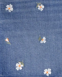 Girls Floral Denim Embroidered Shorts - Medium Wash