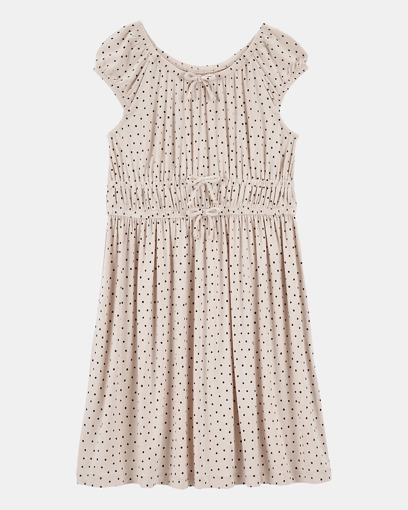 Kid Polka Dot Short-Sleeve Dress - Tan