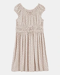 Kid Polka Dot Short-Sleeve Dress - Tan