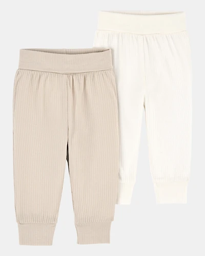 Baby Girl 2-Pack PurelySoft Pull-On Pants - Khaki/Ivory