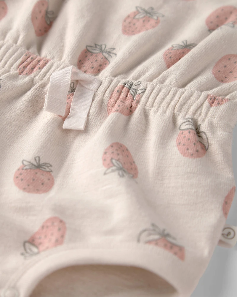 Baby Girl Organic Cotton Romper in Strawberry Print