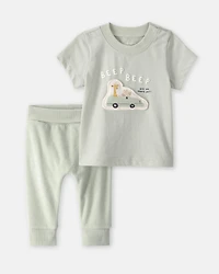 Baby 2-Piece Road Trip Graphic Tee & Pant Set - Green