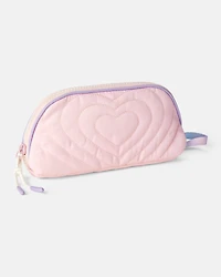 Girls Stitched Hearts Zip-Up Pencil Case - Pink