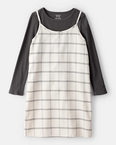 Girls 2-Piece Plaid Long-Sleeve Dress Set - Black/White