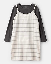 Girls 2-Piece Plaid Long-Sleeve Dress Set - Black/White