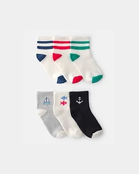 Boys 6-Pack Nautical & Striped Ankle Socks