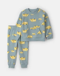 Toddler Boy 2-Piece School Bus French Terry Hoodie & Pant Set - Blue/Yellow