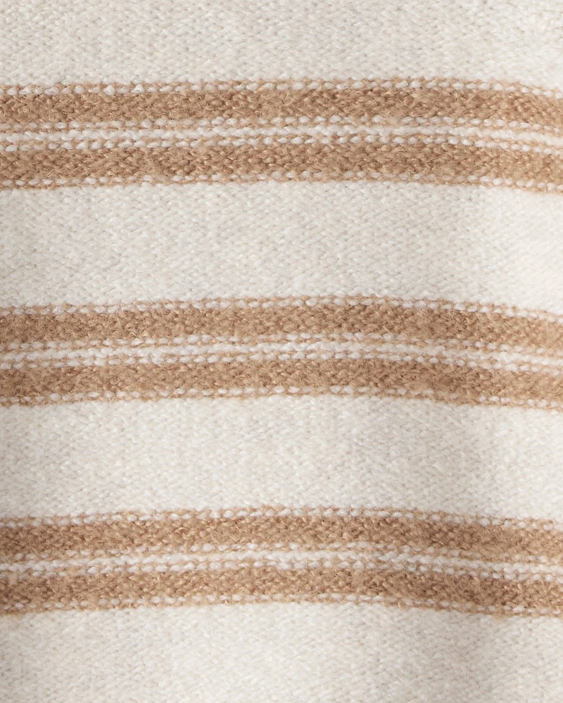 Baby Stripe Sweater with Teddy Fleece-Lined Hood and Bear Ears - Brown/Cream