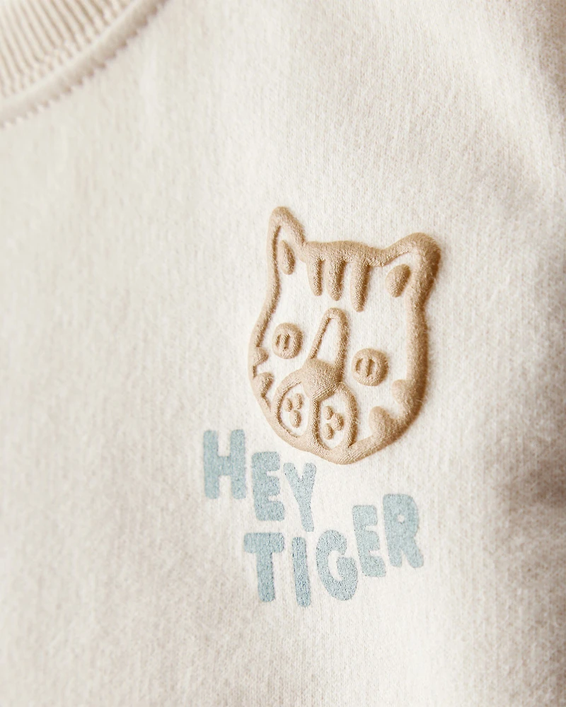 Baby Boy 'Hey Tiger' French Terry Sweatshirt & Pant Set - Blue/Cream