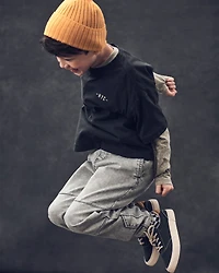 Kid Tapered Iconic Denim Drawstring Joggers -  Volcano Wash