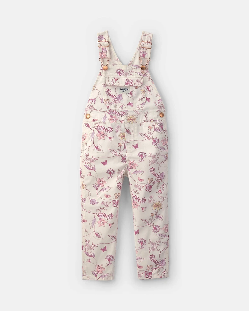 Toddler Girl Floral Overalls - Ivory