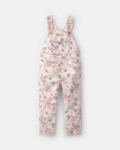 Toddler Girl Floral Overalls - Ivory