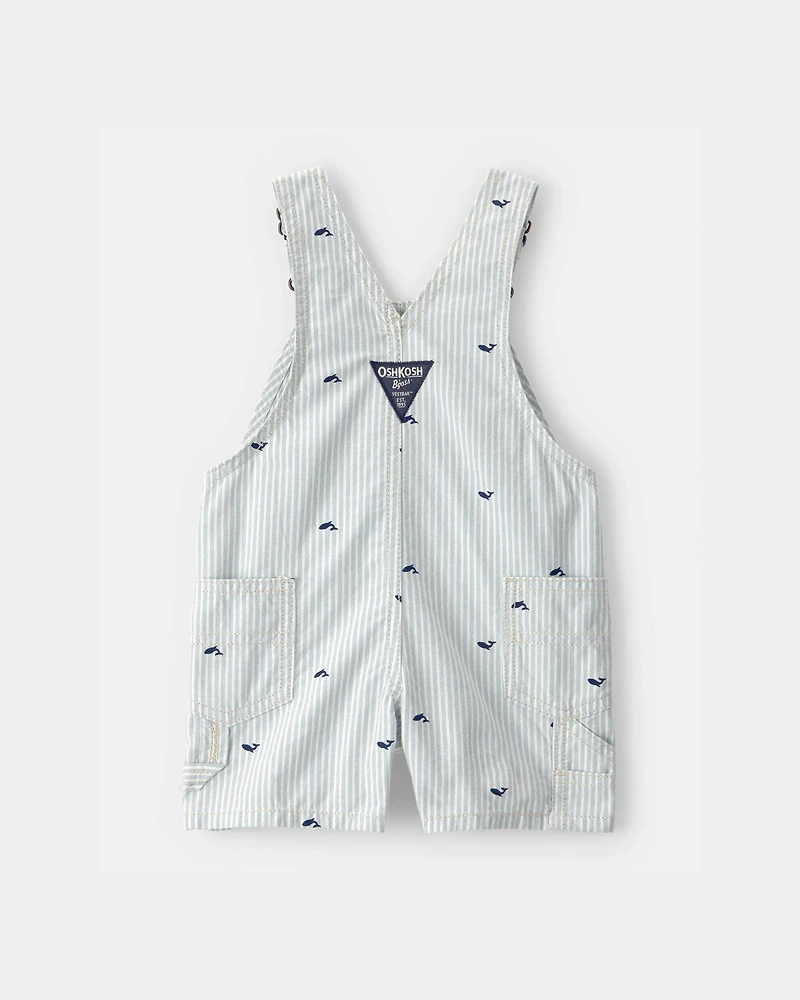 Baby Boy Whale Striped Shortall - Green/White