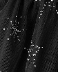 Girls Halloween Metallic Star Tulle Tutu Skort - Black