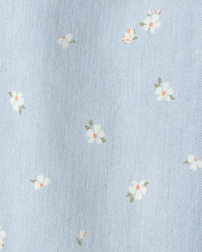 Toddler Girl Floral Drawstring Wide-Leg Jeans - Light Wash