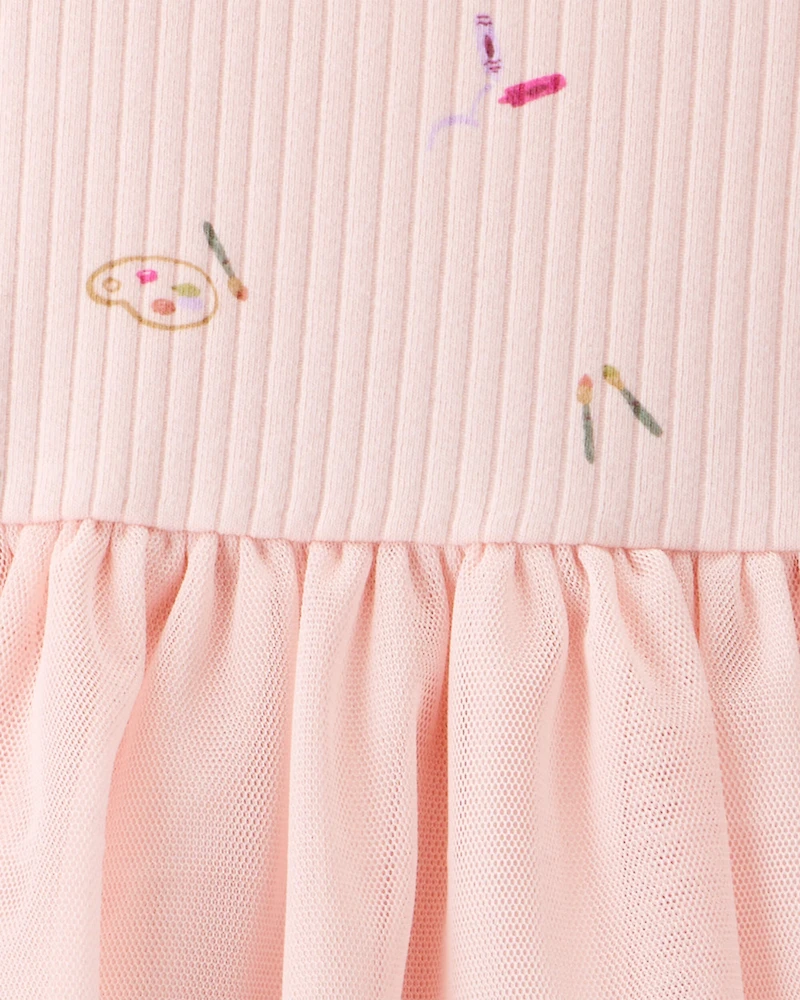 Baby Girl Heart Print Long-Sleeve Dress - Pink