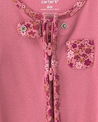 Baby Girl Floral Cotton 2-Way Zip Sleep & Play Pajamas - Pink