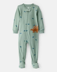 Baby Boy Dinosaur Print 100% Cotton Long-Sleeve 2-Way Zip 1-Piece Pajamas - Green