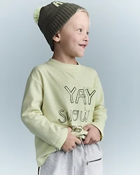 Toddler Snow Ball Fight!' Long-Sleeve Pocket Relaxed Graphic Tee - Lime
