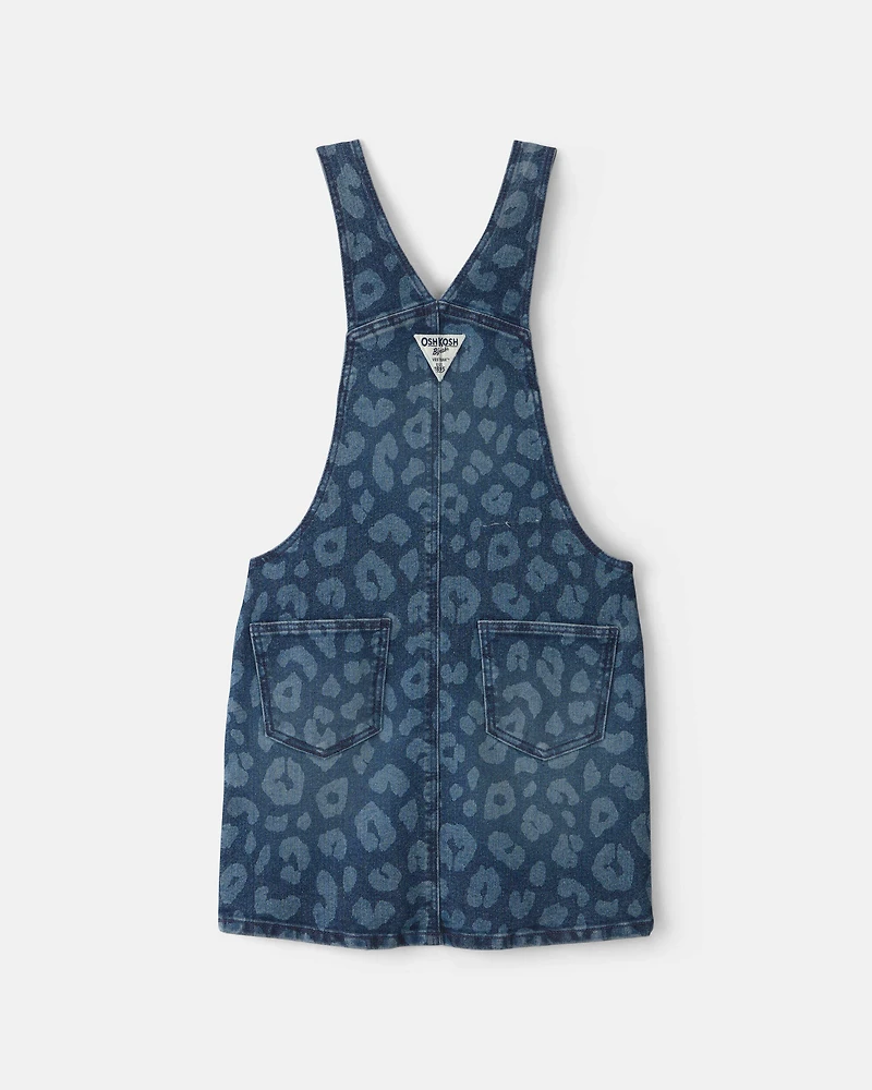 Girls Leopard Denim Skirtall - Dark Wash