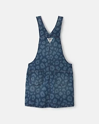 Girls Leopard Denim Skirtall - Dark Wash