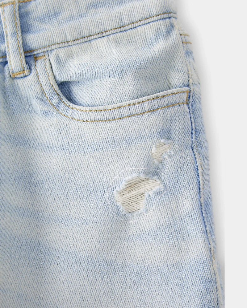 Girls High Rise Baggy Wide Leg Jeans - Light Denim Wash