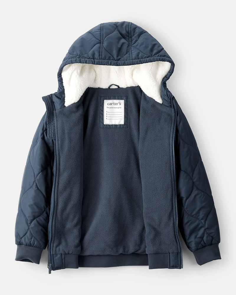 Boys Long-Sleeve Midweight Quilted Bomber Jacket - Navy