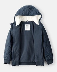 Boys Long-Sleeve Midweight Quilted Bomber Jacket - Navy