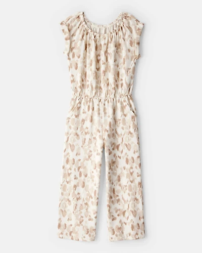 Girls Leopard Print Short-Sleeve French Terry Jumpsuit