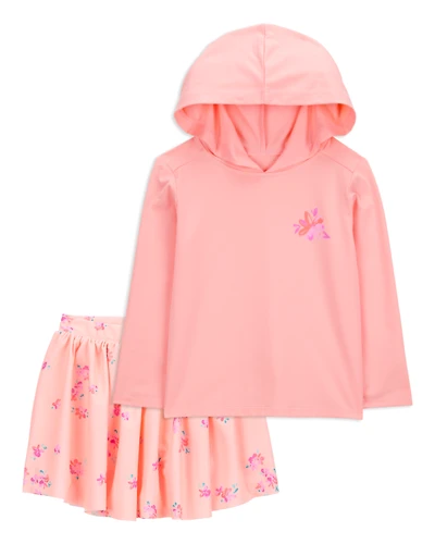Toddler 2-Piece UPF 50+ Sun Protection Moisture Wicking Active Pullover & Skort Set - Coral