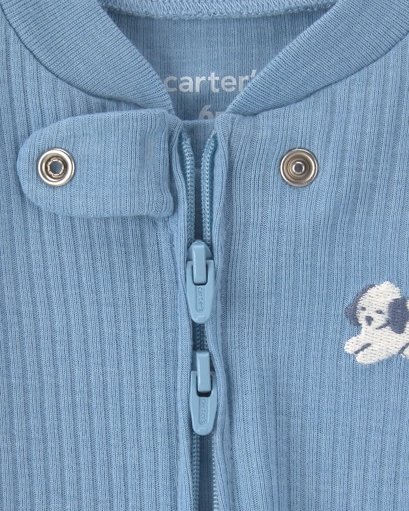 Baby Puppy Cotton 2-Way Zip Sleep & Play Pajamas - Blue