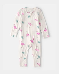 Baby Girl Flamingo PurelySoft 2-Way Zip Snug Fit Sleep & Play Pajamas - Ivory