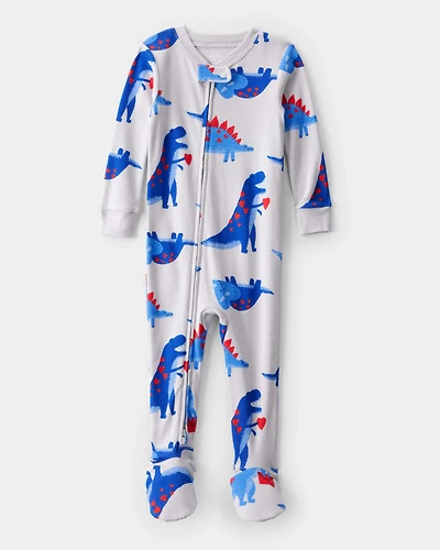 Toddler Boy Dinosaur 100% Cotton Snug Fit Footie 1-Piece Pajamas - Grey